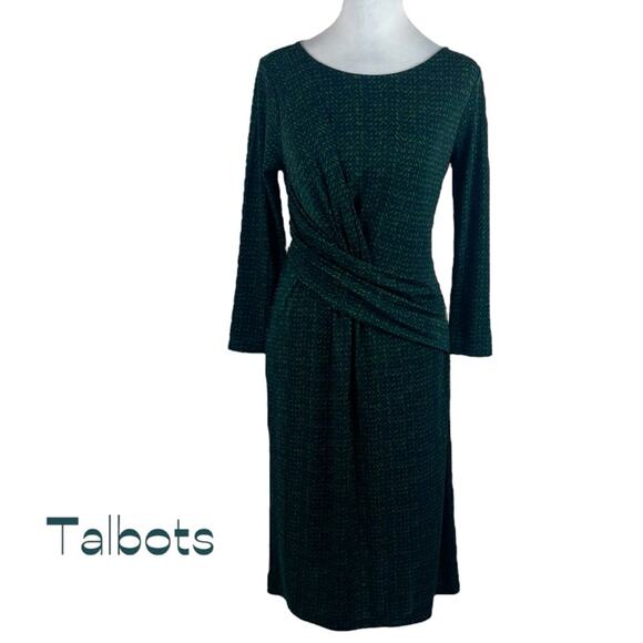Talbots  Green Navy Pleated Side Draping Office Date Night Dress NWOT Size S - Picture 2 of 13